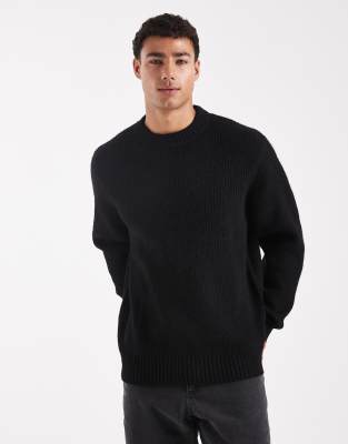 Jack & Jones Oversize Thick Rib Knit Sweater In Black