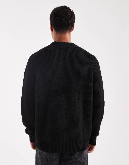 Jack & Jones oversize thick rib knit sweater in black, 3 of 5