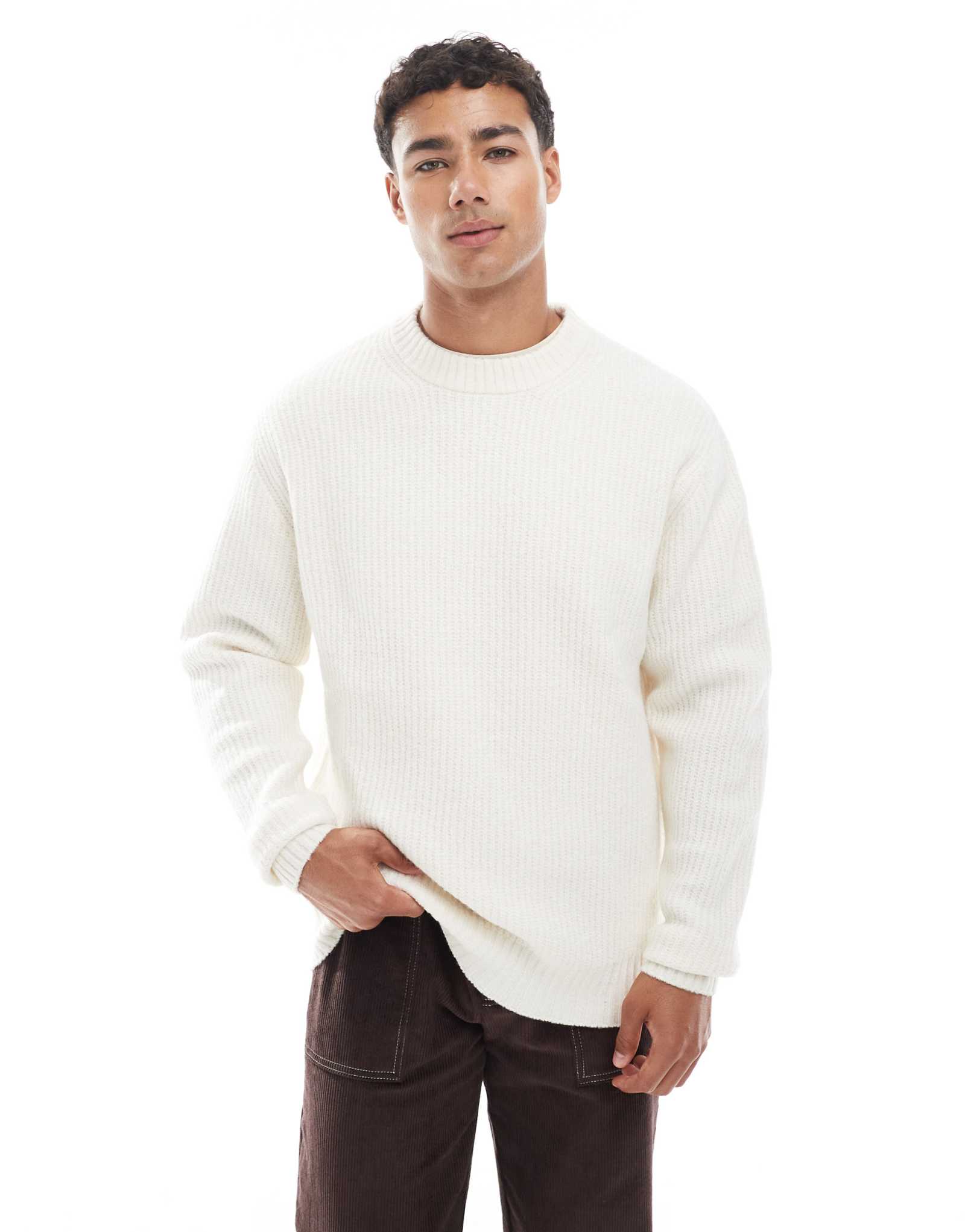 Свитер кремового цвета плотной вязки в рубчик Jack &Jones oversize
