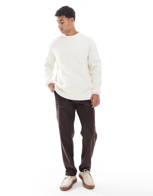 Jack & Jones oversize thick rib knit sweater in cream