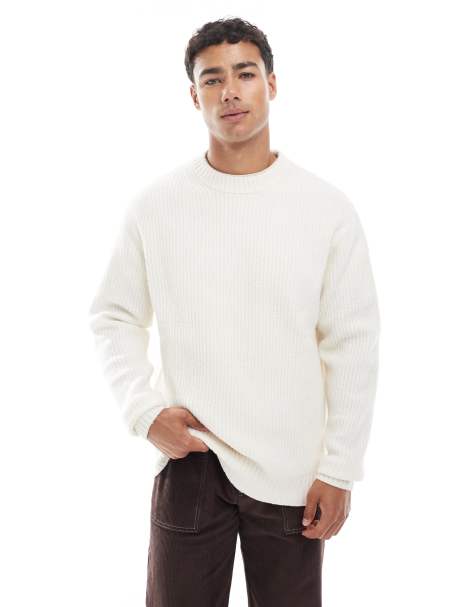 Jack & Jones oversize thick ribbed jumper in cream - view 1