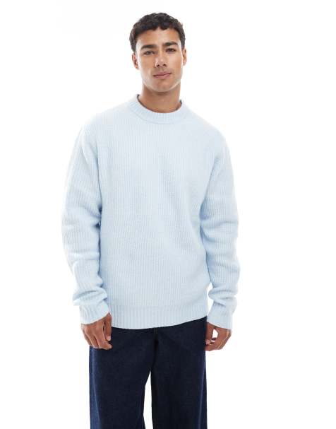 Jack & Jones oversize thick ribbed jumper in light blue