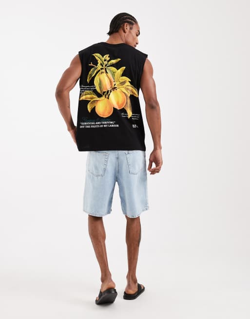 Jack & Jones – Oversize-Trägertop in Schwarz mit Orangenprints auf dem Rücken, 2 von 5