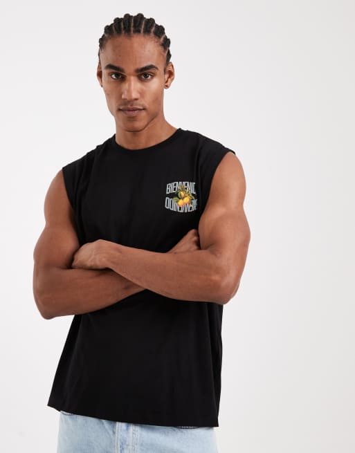 Jack & Jones – Oversize-Trägertop in Schwarz mit Orangenprints auf dem Rücken, 3 von 5