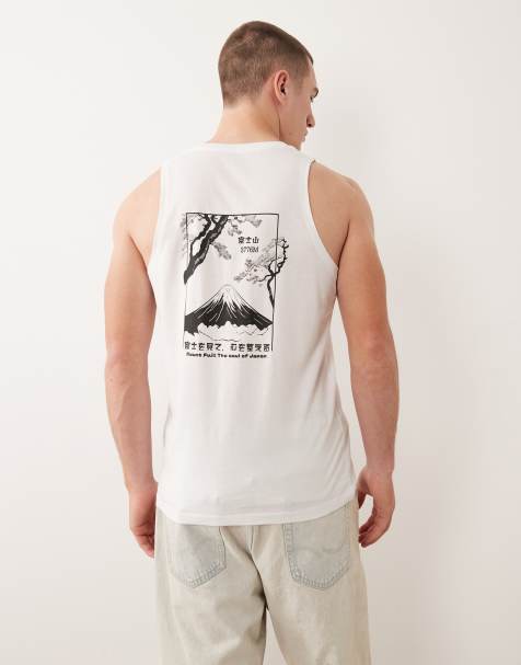 Jack & Jones – Oversize-Trägertop in Weiß mit japanischem Berg-Print auf dem Rücken - view 1