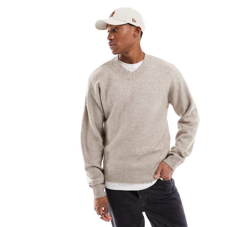 Jack & Jones oversize v neck in beige | ASOS