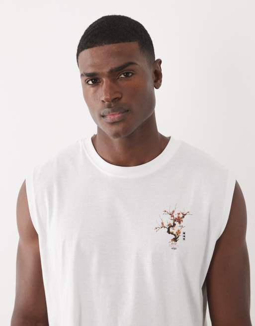 Jack & Jones oversize vest with blossom back print in white | ASOS