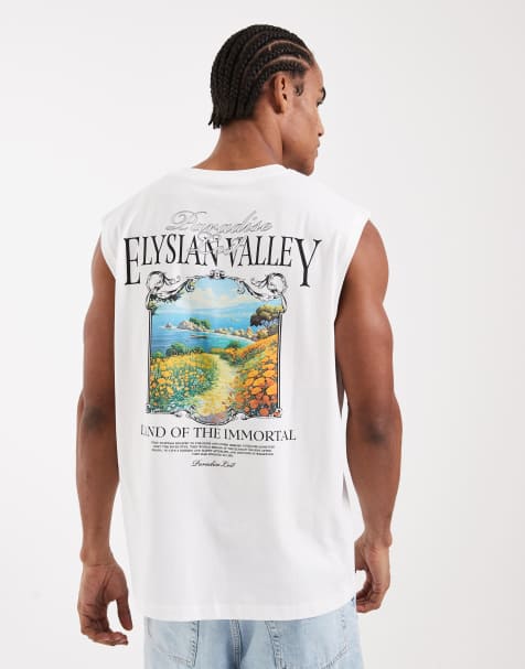 Jack & Jones oversize vest with scenic back print in white - view 1