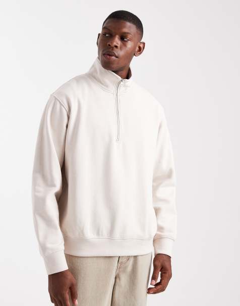 Jack & Jones oversized 1/4 zip sweatshirt in beige - view 1