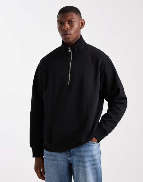 Jack & Jones oversized 1/4 zip sweatshirt in black - view 1