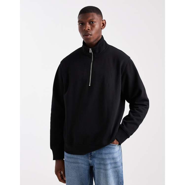Jack & Jones oversized 1/4 zip sweatshirt in black | ASOS