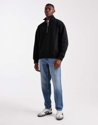 Jack & Jones Oversized 1/4 Zip Sweatshirt In Black