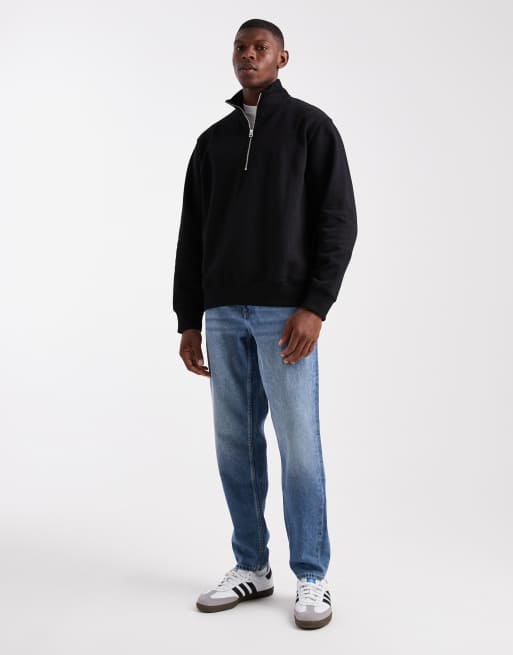 Jack & Jones oversized 1/4 zip sweatshirt in black | ASOS