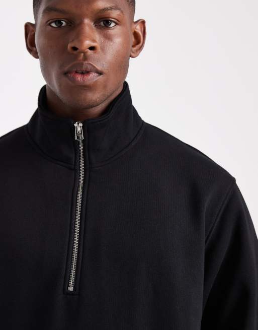 Jack & Jones oversized 1/4 zip sweatshirt in black | ASOS