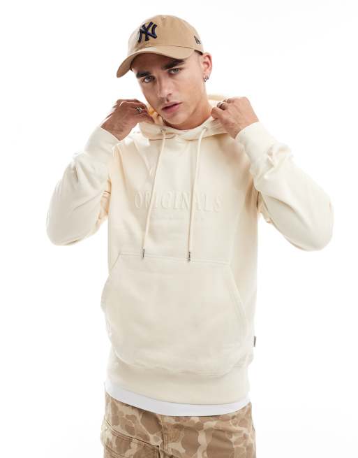 Jack Jones oversized 3d print logo hoodie in off white ASOS