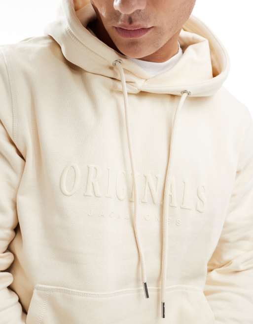 Jack Jones oversized 3d print logo hoodie in off white