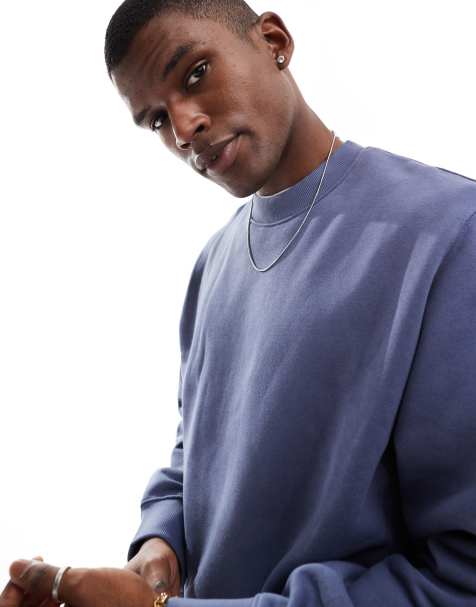 Jack & Jones oversized 400gsm heavyweight crew neck sweat in dusky blue - view 1