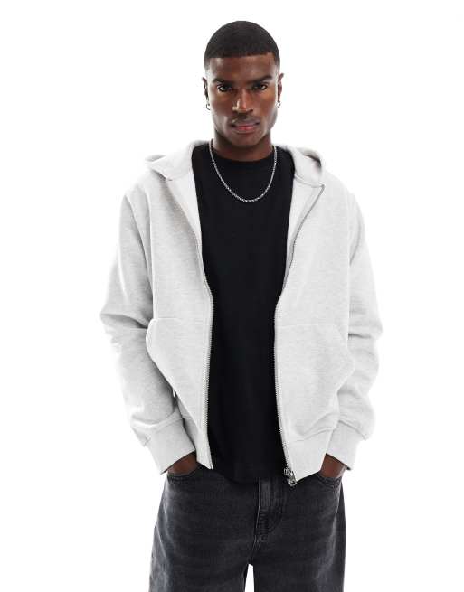 Jack & Jones oversized 400gsm heavyweight zip hoodie in light gray