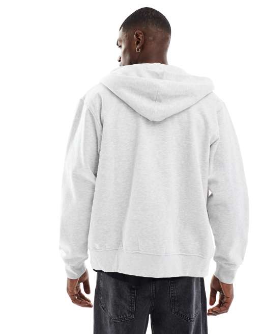 Jack & Jones oversized 400gsm heavyweight zip hoodie in light grey, 3 of 4