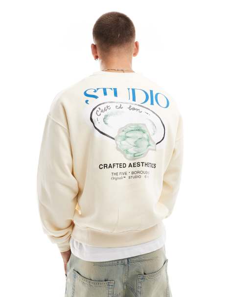 Jack & Jones oversized artichoke back print sweat in off white - view 1