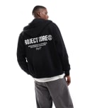 [Jack & Jones] Jack & Jones oversized back print double zip through hoodie in black M Black