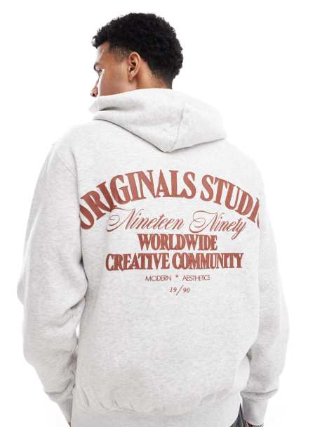Jack & Jones oversized back print hoodie in light grey - view 1
