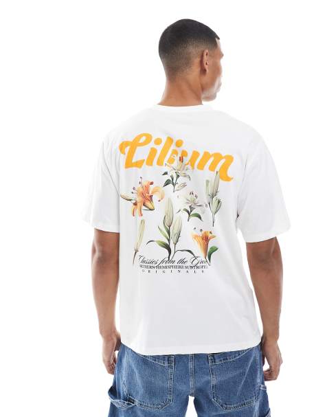 Jack & Jones oversized back print t-shirt with lily print - view 1