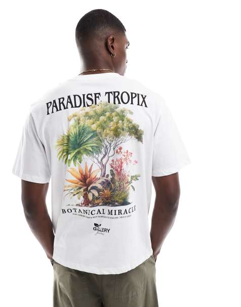 Jack & Jones oversized back print t-shirt with tropix print - view 1