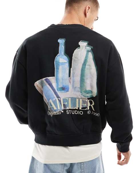 Jack & Jones oversized bottle back print sweat in black  - view 1