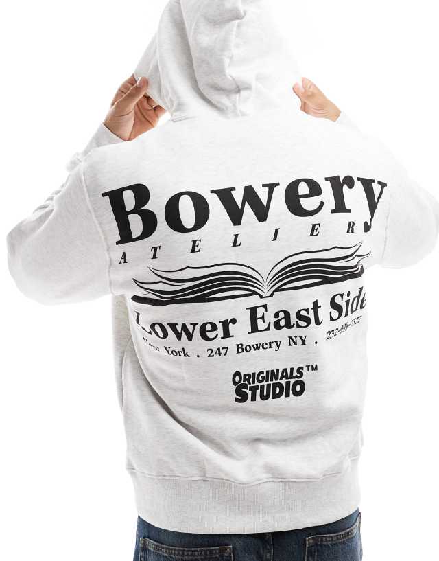 Jack & Jones - oversized bowery back print hoodie in grey