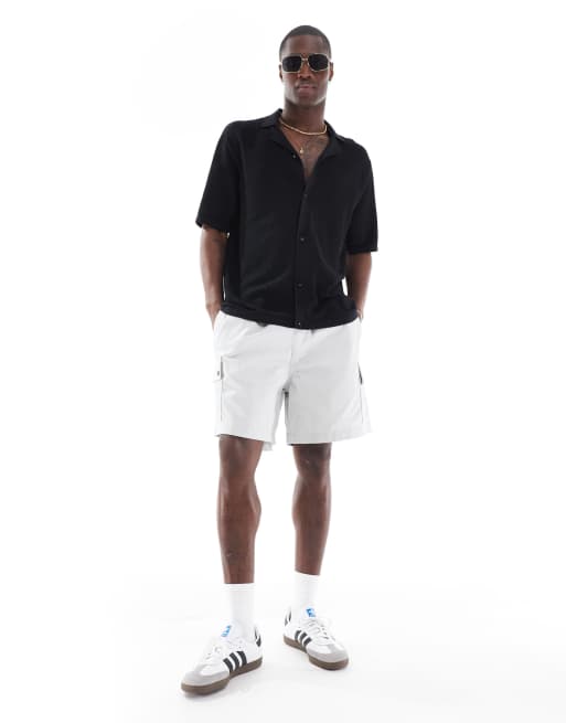 Jack & Jones oversized button up knit polo in black , 3 of 4