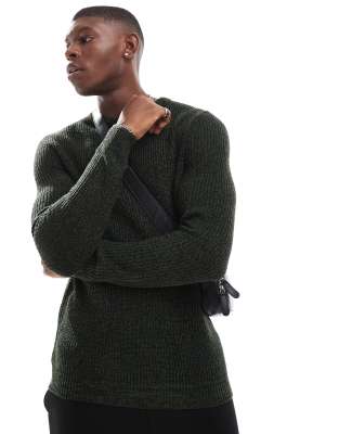 Jack & Jones Jack & Jones oversized chunky jumper in dark green mixed yarn