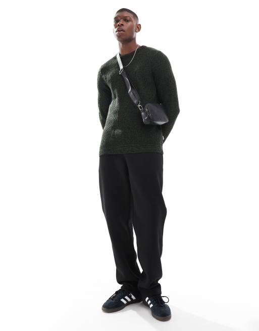 Jack & Jones oversized chunky jumper in dark green mixed yarn , 3 of 4