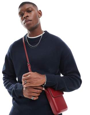 Jack & Jones Jack & Jones oversized chunky rib crew neck jumper in navy-White