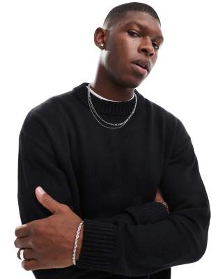 oversized chunky rib crew neck sweater in black