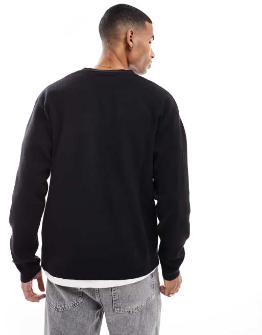 Jack & Jones oversized compact knitted jumper in black