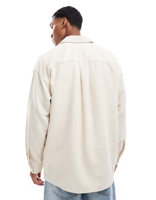 Jack & Jones oversized cord overshirt in beige, 4 of 4