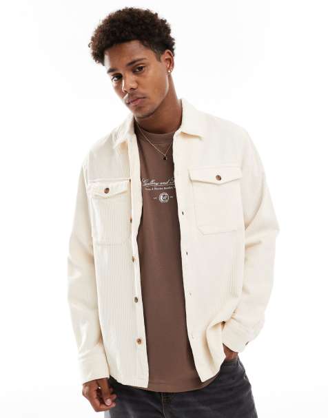 Jack & Jones oversized cord overshirt in ecru