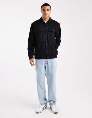 Jack & Jones Oversized Corduroy Overshirt In Black