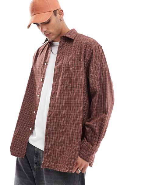 Jack & Jones oversized cotton check shirt in rust - view 1
