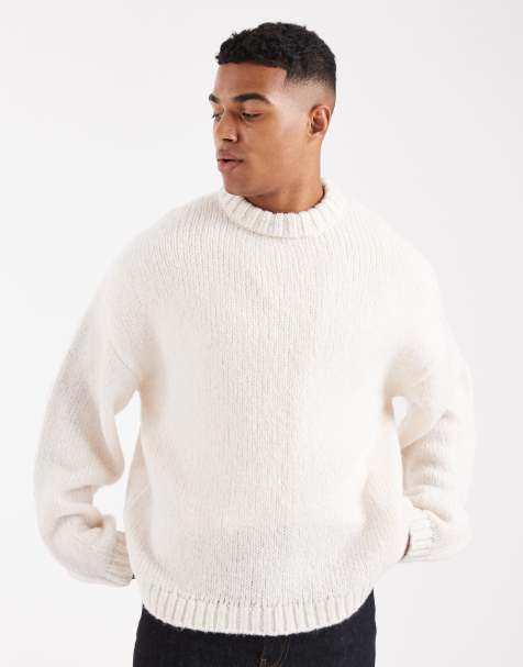 Jack & Jones oversized crew neck fluffy yarn jumper in cream