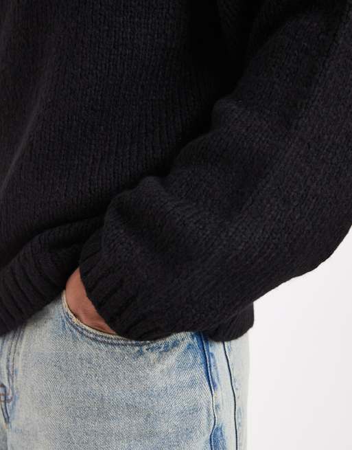Jack & Jones oversized crew neck fluffy yarn sweater in black