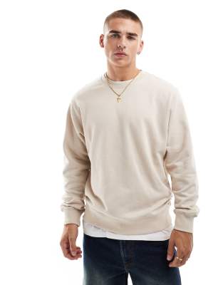 oversized crew neck sweatshirt in beige-Neutral