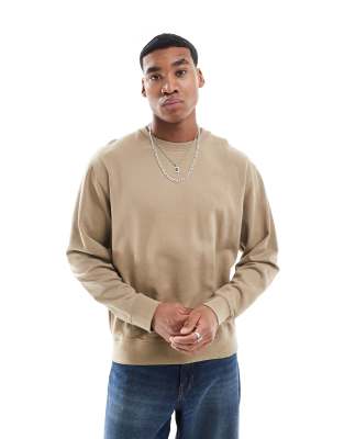 oversized crew neck sweatshirt in khaki-Neutral