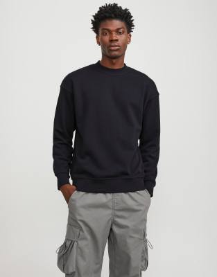 Jack & Jones Oversized Crew Neck Sweatshirt In Black