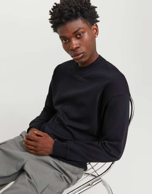 Jack Jones oversized crew neck sweatshirt in black ASOS