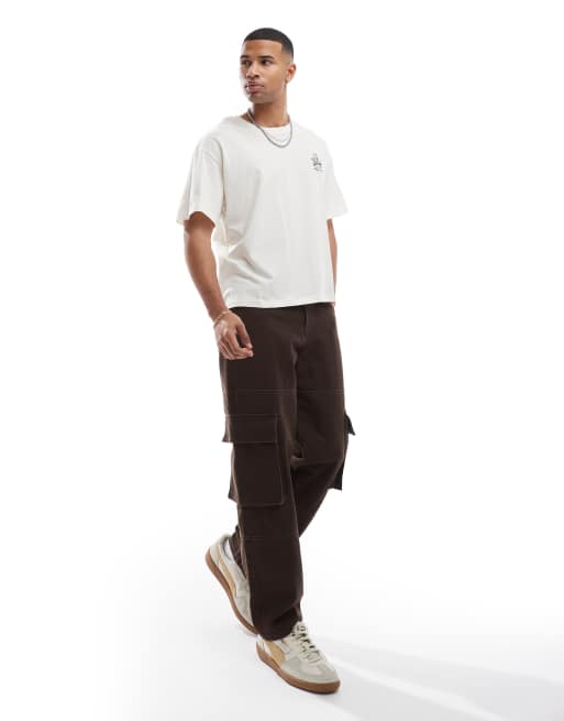 Jack & Jones oversized cropped t-shirt with floral back print in white    