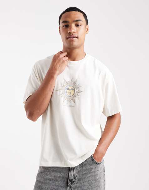 Jack & Jones oversized cropped t-shirt with sun print in cream - view 1