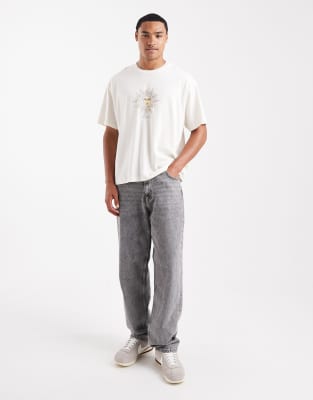 Jack & Jones Oversized Cropped T-shirt With Sun Print In White