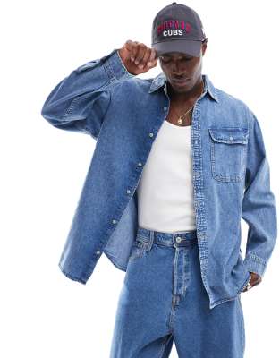 Jack & Jones Oversized Denim Shirt In Mid Blue Wash - Part Of A Set